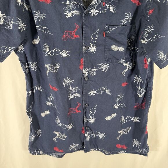 Levis Polo Shirt Men's Large Blue Pineapple Palm Trees Short Sleeve Button Up - Picture 3 of 11